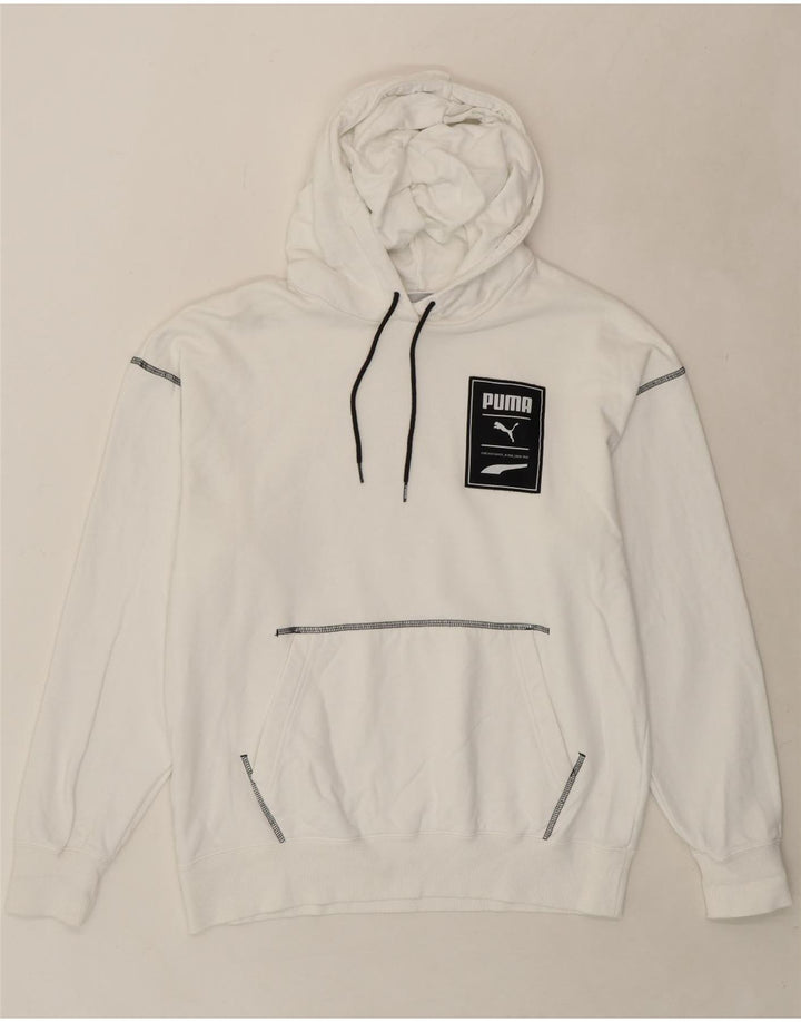 PUMA Mens Graphic Hoodie Jumper Medium White Cotton Vintage Puma and Second-Hand Puma from Messina Hembry 