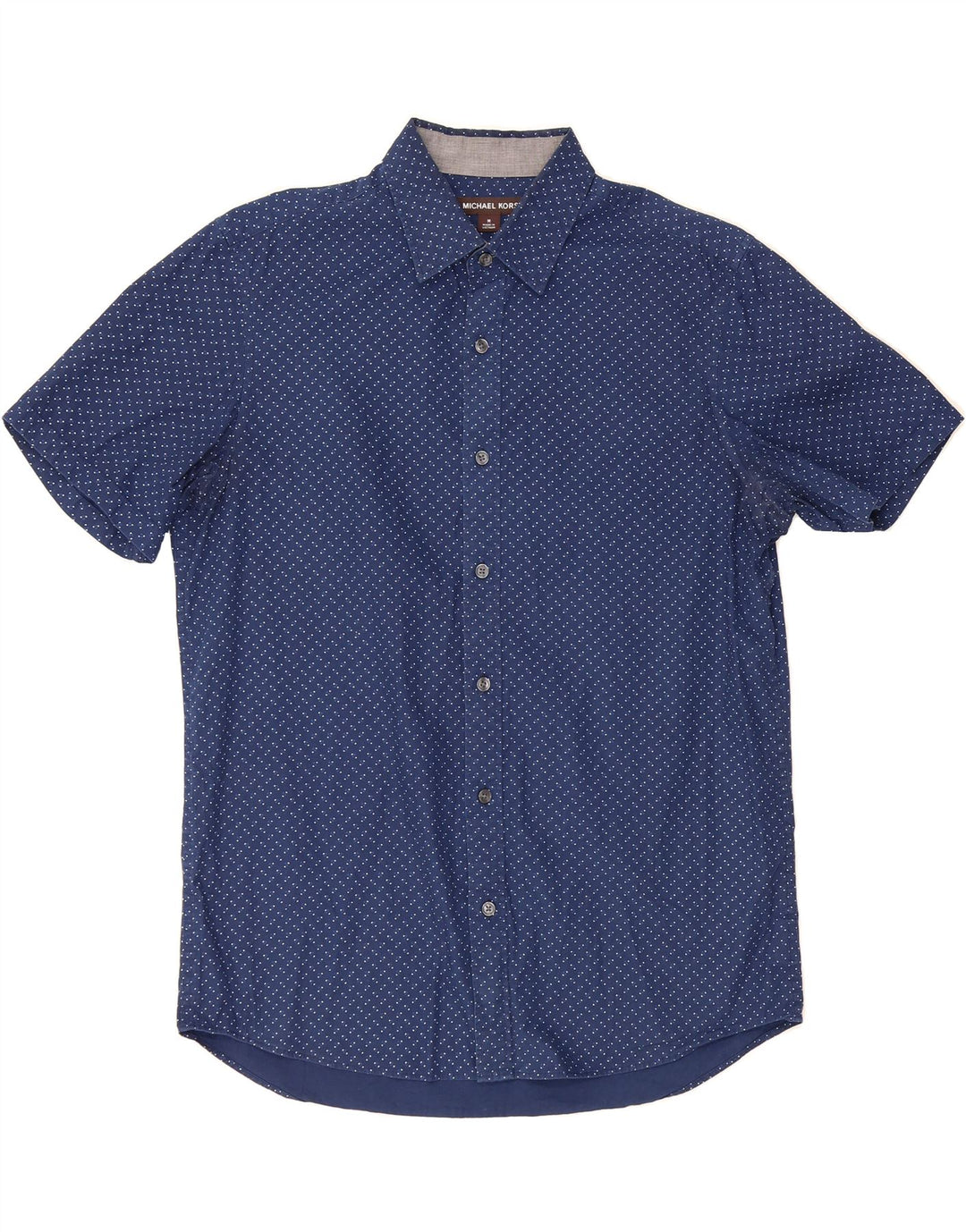 MICHAEL KORS Mens Short Sleeve Shirt Medium Navy Blue Spotted Cotton Vintage Michael Kors and Second-Hand Michael Kors from Messina Hembry 