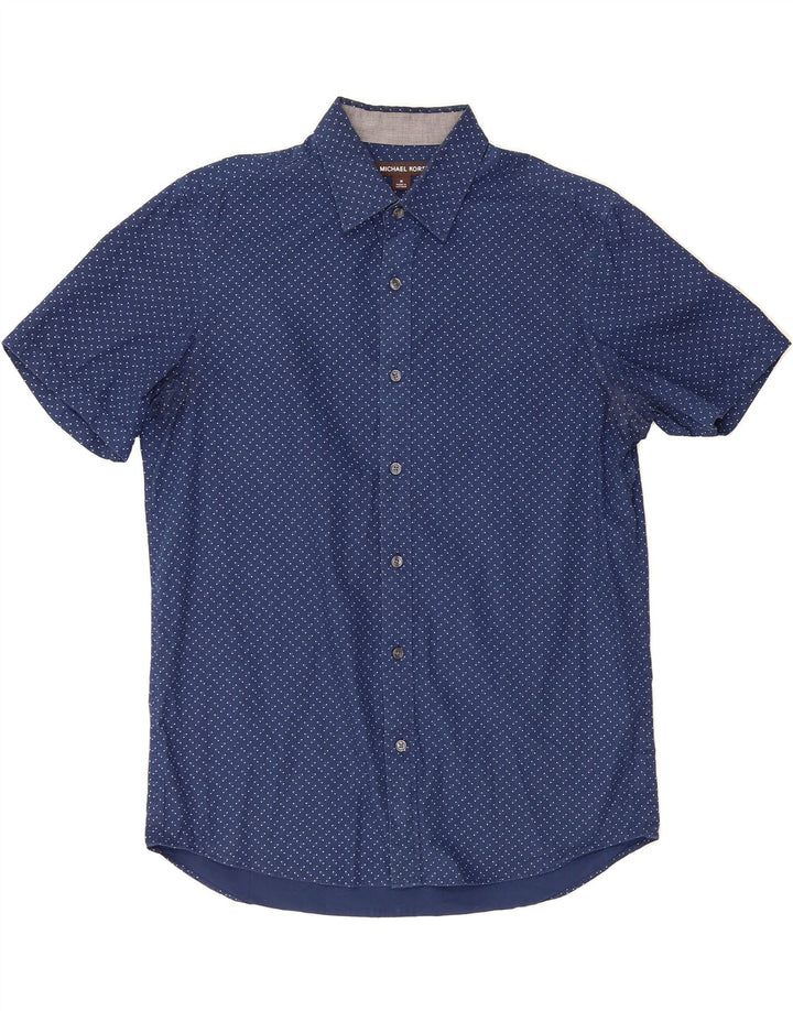 MICHAEL KORS Mens Short Sleeve Shirt Medium Navy Blue Spotted Cotton Vintage Michael Kors and Second-Hand Michael Kors from Messina Hembry 