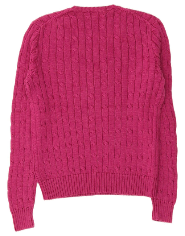 Polo Ralph Lauren Womens V-Neck Jumper Sweater UK 12 Medium Pink Cotton