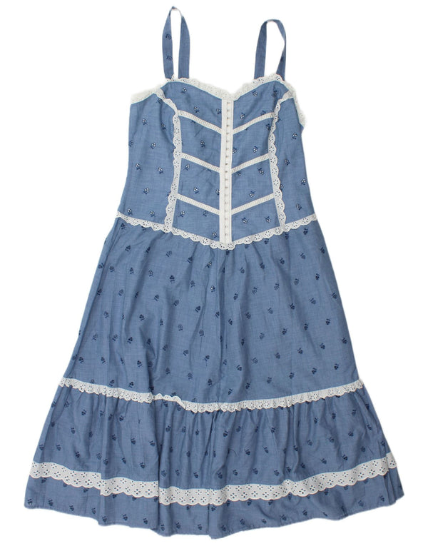 VINTAGE Womens Sleeveless Maxi Dress IT 42 Medium Blue Floral Polyester