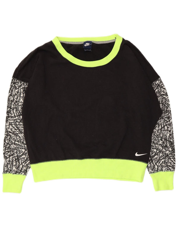 Nike Womens Oversized Sweatshirt Jumper UK 16 Large Black Colourblock