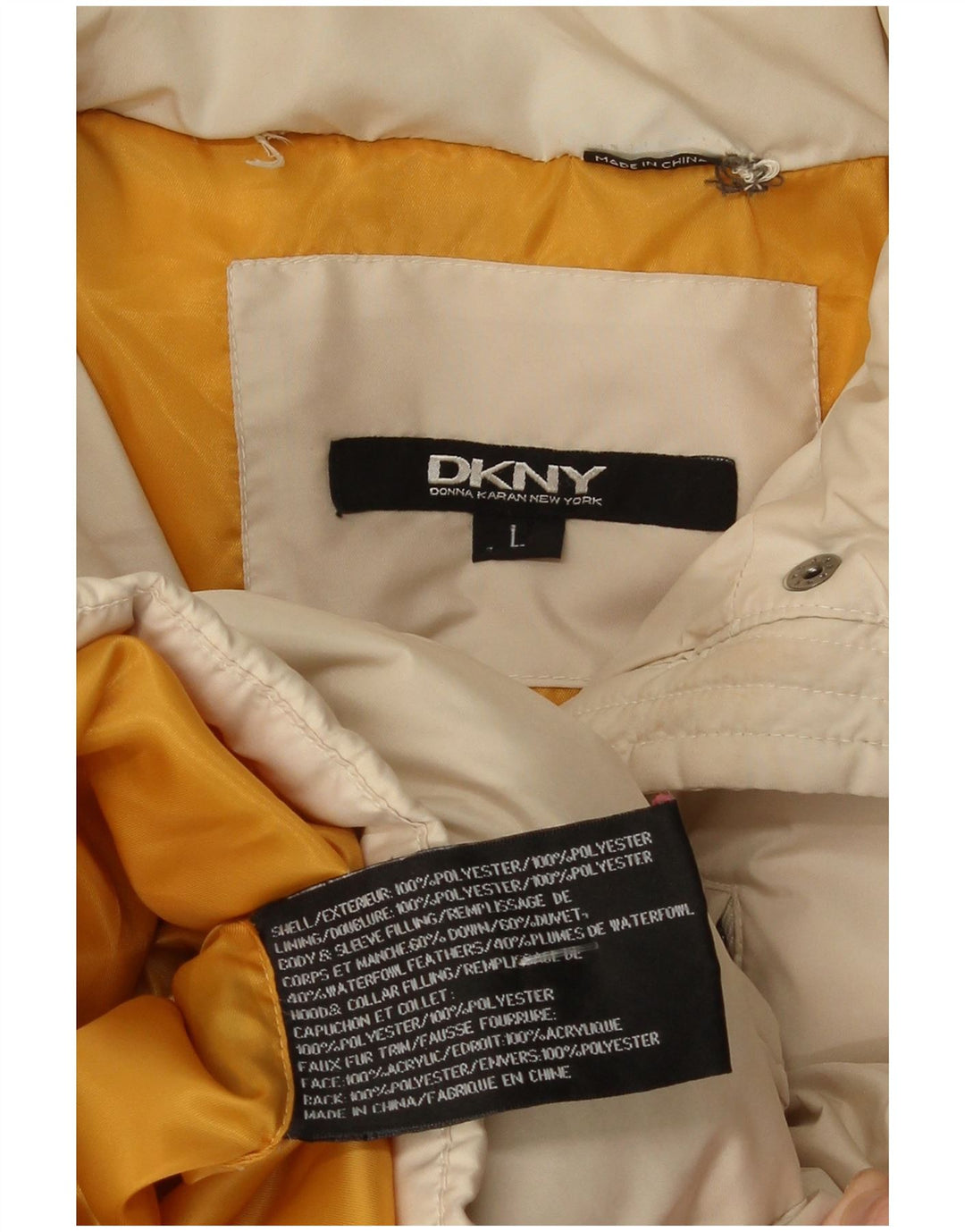 Dkny Womens Hooded Padded Coat UK 14 Large Beige Polyester
