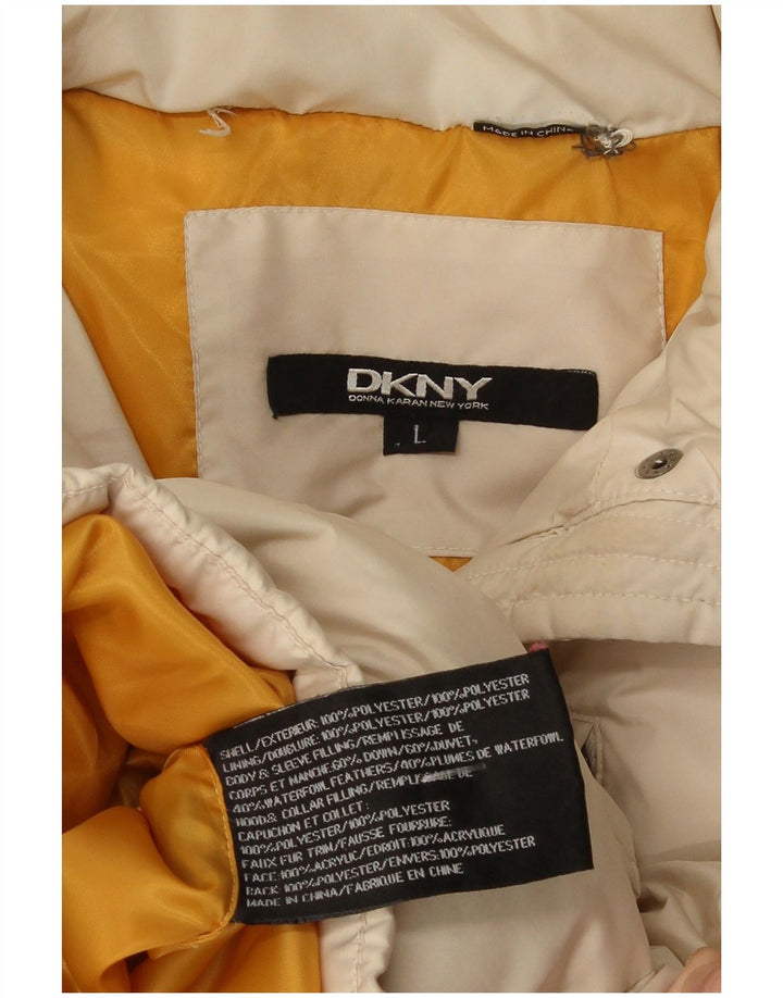 Dkny Womens Hooded Padded Coat UK 14 Large Beige Polyester