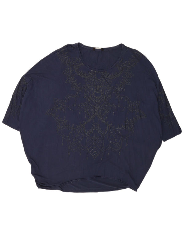 Desigual Womens Oversized Graphic T-Shirt Top UK 16 Large Navy Blue Paisley