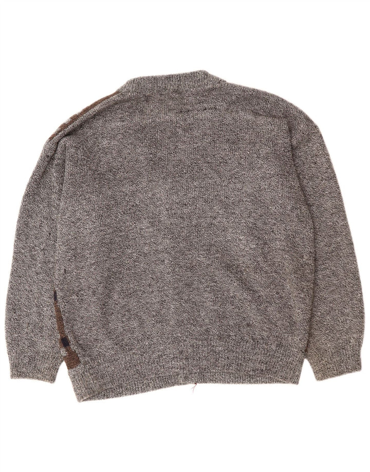 VINTAGE Mens Cardigan Sweater 2XL Grey Argyle/Diamond Acrylic