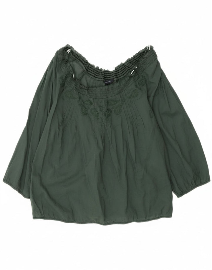TOMMY HILFIGER Womens Off Shoulder Top US 6 Medium Green Paisley