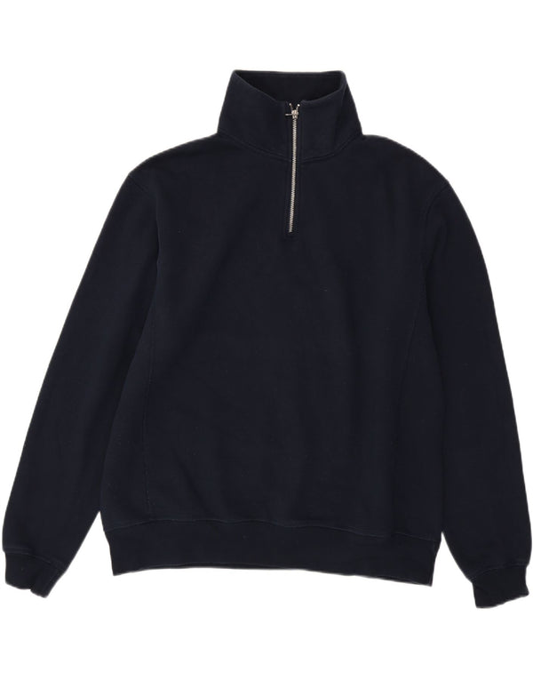 Zara Mens Zip Neck Sweatshirt Jumper Large Navy Blue Polyester