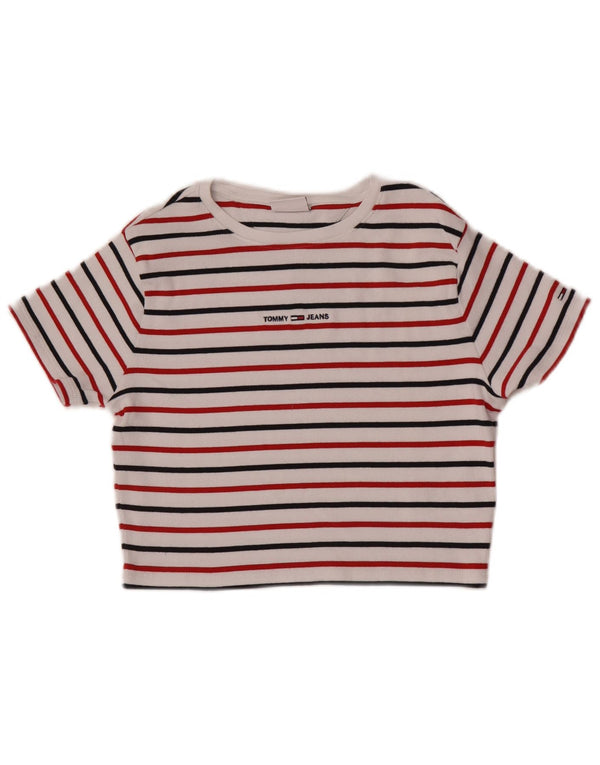 Tommy Hilfiger Womens Crop T-Shirt Top UK 12 Medium Multicoloured Striped