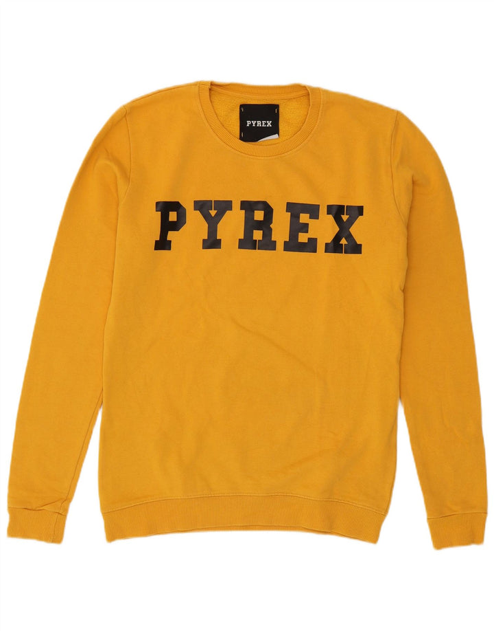 Pyrex Mens Graphic Sweatshirt Jumper Small Yellow Cotton