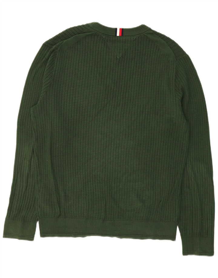 TOMMY HILFIGER Mens Crew Neck Jumper Sweater Large Green Cotton