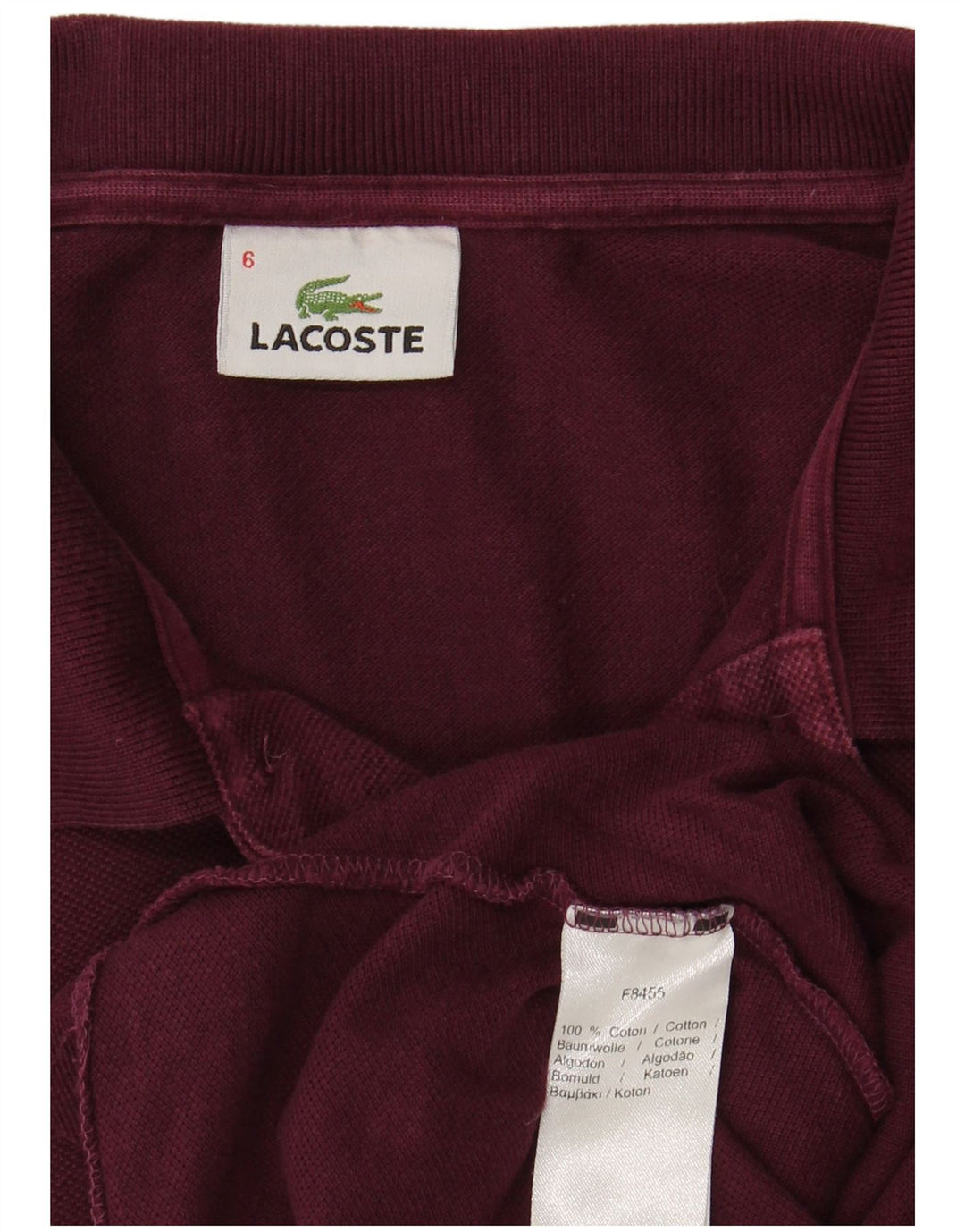 LACOSTE Mens Polo Shirt Size 6 XL Maroon Cotton