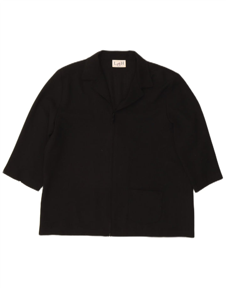 LADY H. Womens Short Sleeve Blazer Jacket UK 16 Large Black Polyester