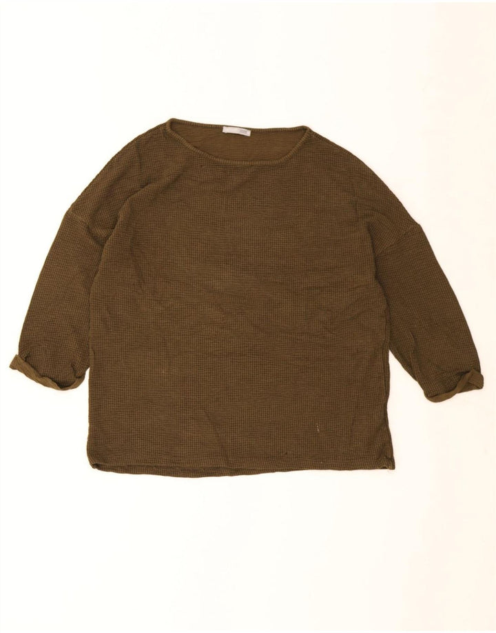Zara Womens Oversized Top 3/4 Sleeve UK 10 Small Brown Viscose