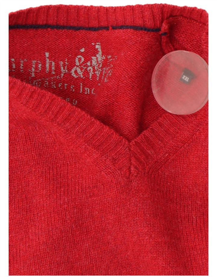 Murphy & Nye Mens V-Neck Jumper Sweater 2XL Red Wool