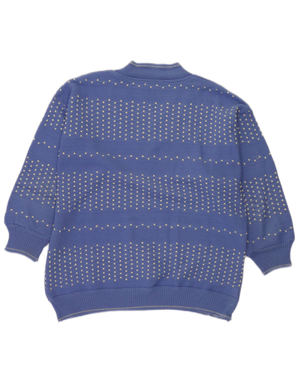 Vintage Womens V-Neck Jumper Sweater UK 14 Large Blue Striped
