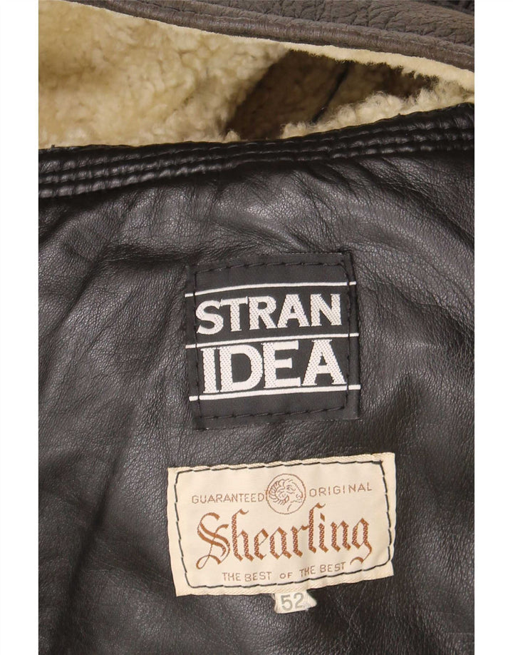 Vintage Mens Shearling Jacket IT 52 XL Brown Leather