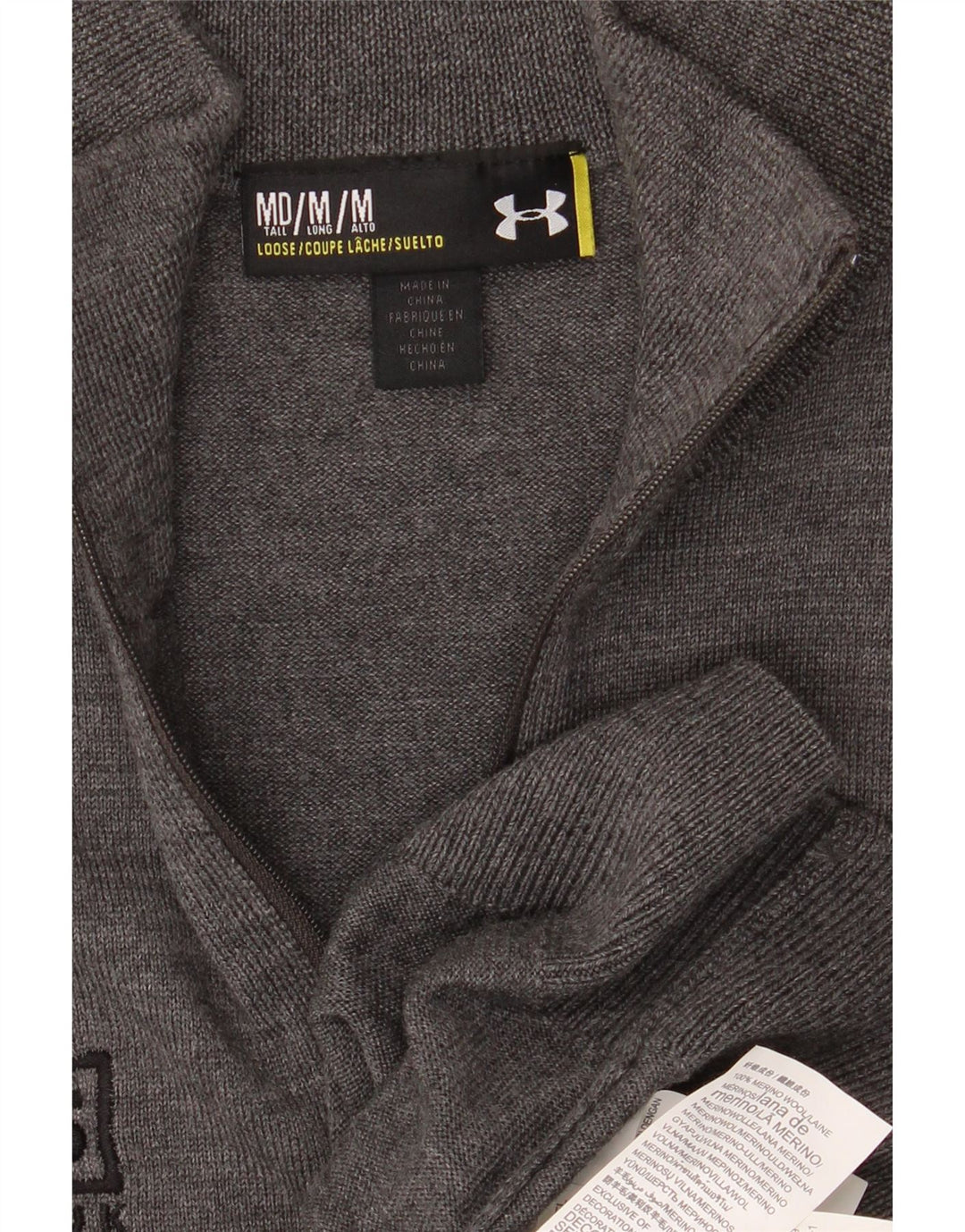 UNDER ARMOUR Mens Tall Graphic Zip Neck Jumper Sweater Medium Grey