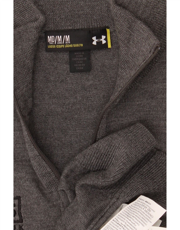 UNDER ARMOUR Mens Tall Graphic Zip Neck Jumper Sweater Medium Grey
