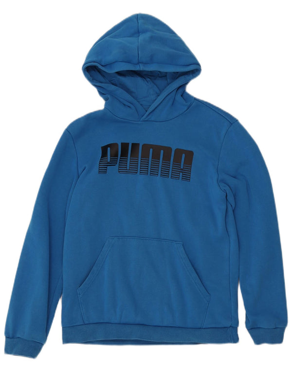 PUMA Girls Graphic Hoodie Jumper 13-14 Years Blue Cotton