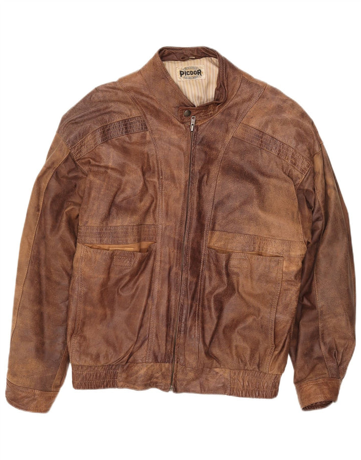 Picdor Mens Leather Jacket EU 50 Large Brown Leather