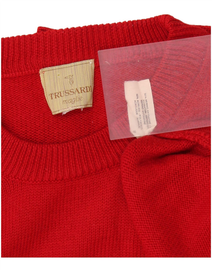 TRUSSARDI Mens Crew Neck Jumper Sweater XL Red Merino Wool