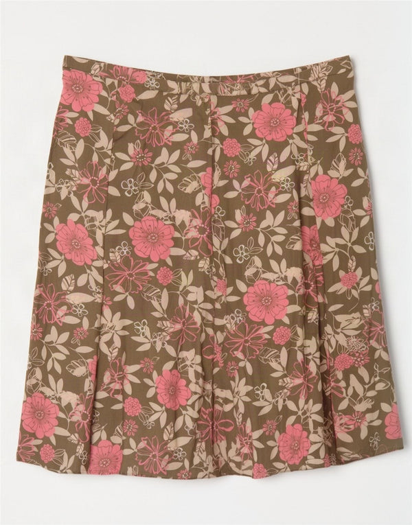 Marks & Spencer Womens Pleated Skirt UK 18 XL W38 Khaki Floral Viscose