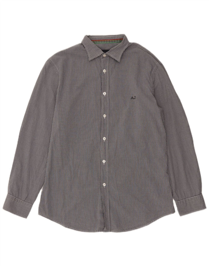 Armani Jeans Mens Slim Shirt Large Navy Blue Gingham