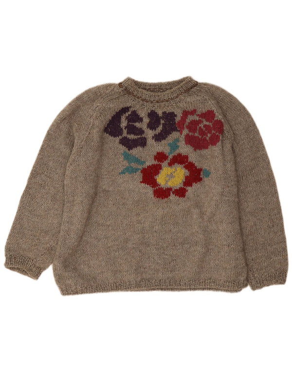 Vintage Womens Oversized Crew Neck Jumper Sweater UK 18 XL Grey Floral