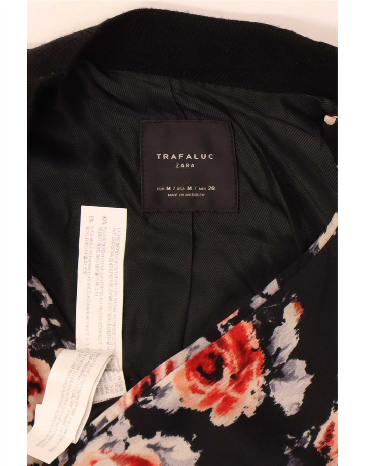 Zara Womens Bomber Jacket UK 12 Medium Black Floral Polyester