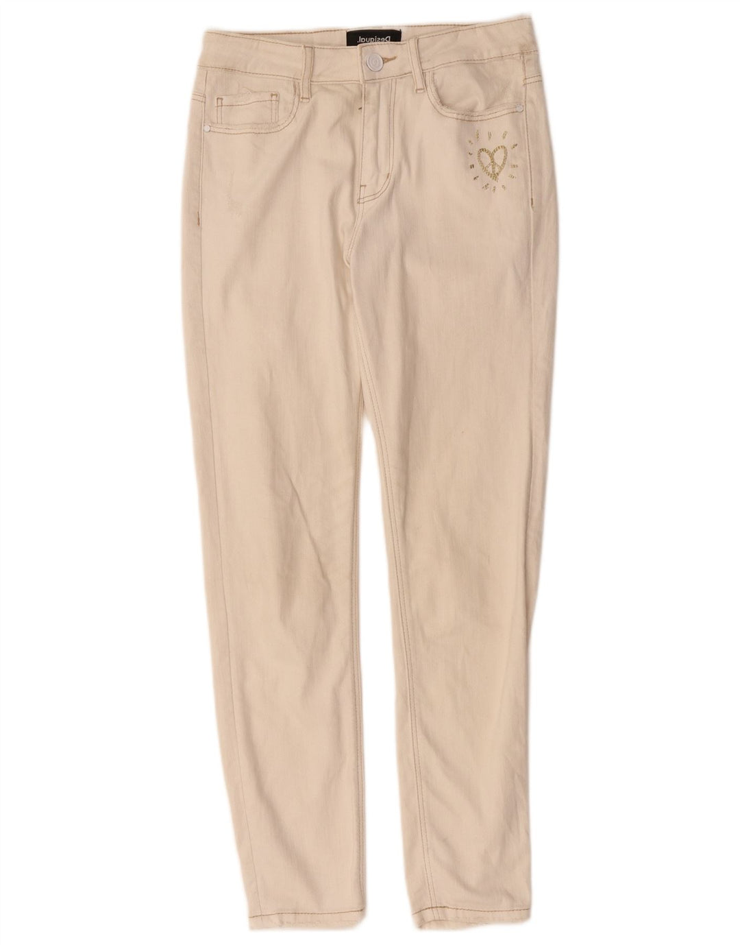 DESIGUAL Womens Slim Jeans W28 L27 Off White Cotton