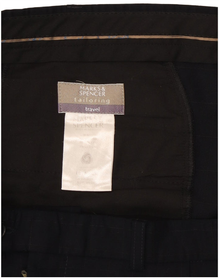 Marks & Spencer Mens Straight Suit Trousers  W44 L31 Navy Blue Check Wool