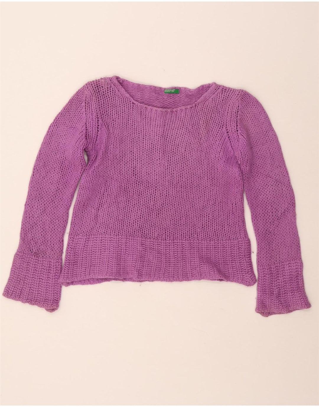 BENETTON Womens Crop Boat Neck Jumper Sweater UK 10 Small Purple Wool