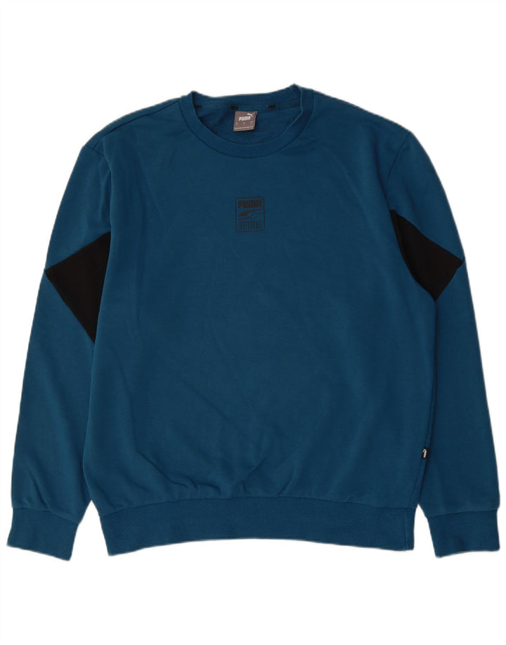 PUMA Mens Sweatshirt Jumper Large Blue Colourblock Cotton