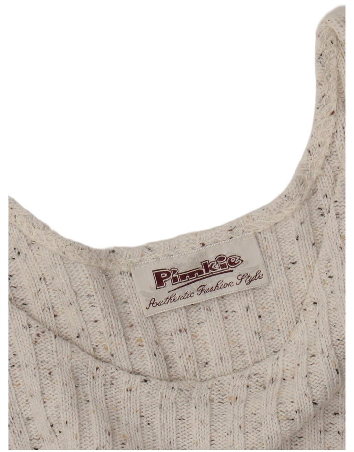PIMKIE Womens Crop Vest Tank Top UK 12 Medium Off White Flecked