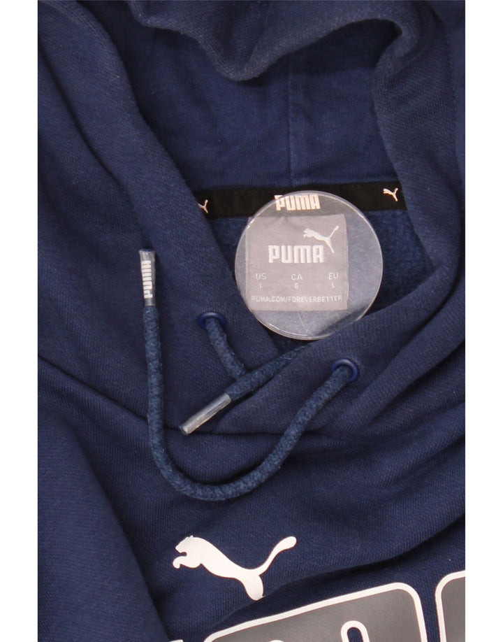 PUMA Womens Graphic Hoodie Jumper UK 16 Large Navy Blue