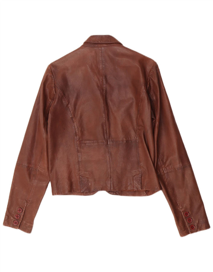 Mason's Womens 3 Button Leather Blazer Jacket IT 42 Medium Brown