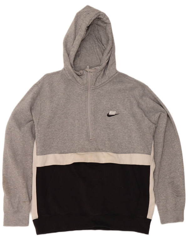 Nike Mens Zip Neck Hoodie Jumper Large Grey Colourblock Cotton