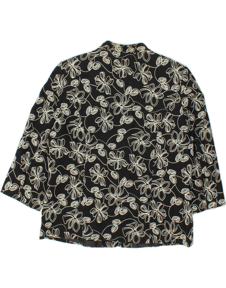 EWM Womens 3 Button 3/4 Sleeve Blazer Jacket UK 14 Medium  Black Floral Vintage EWM and Second-Hand EWM from Messina Hembry 
