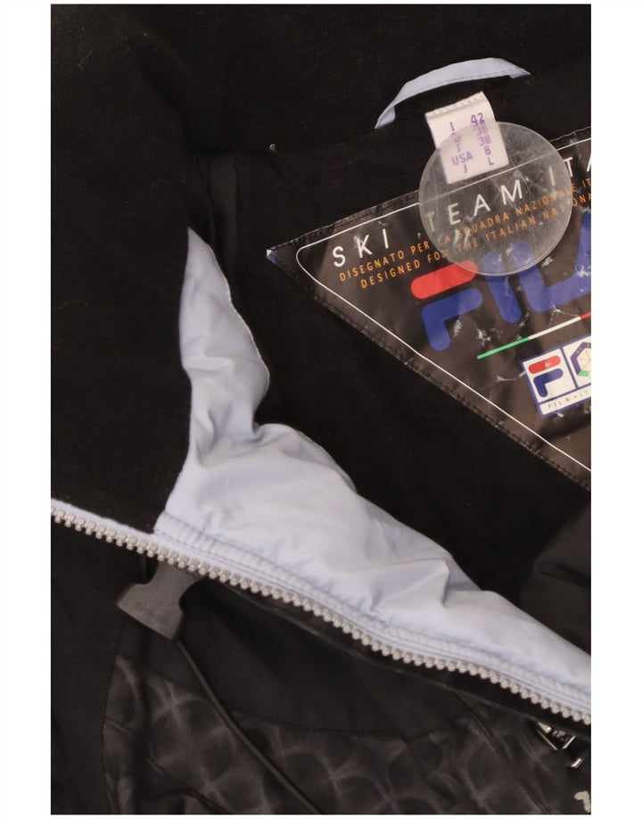 FILA Womens Oversized Hooded Ski Jacket US 6 Medium Black Geometric