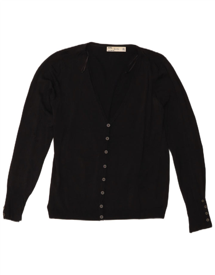 Zara Womens Basic Crop Cardigan Top UK 14 Large Black Viscose