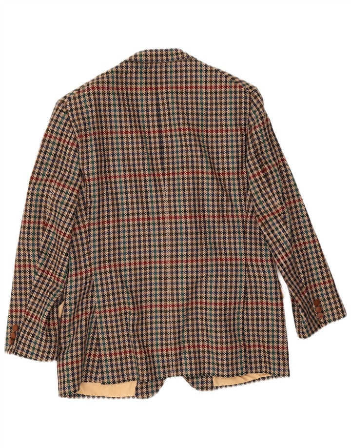 DAKS Mens 2 Button Blazer Jacket UK 38 Medium Brown Houndstooth Wool