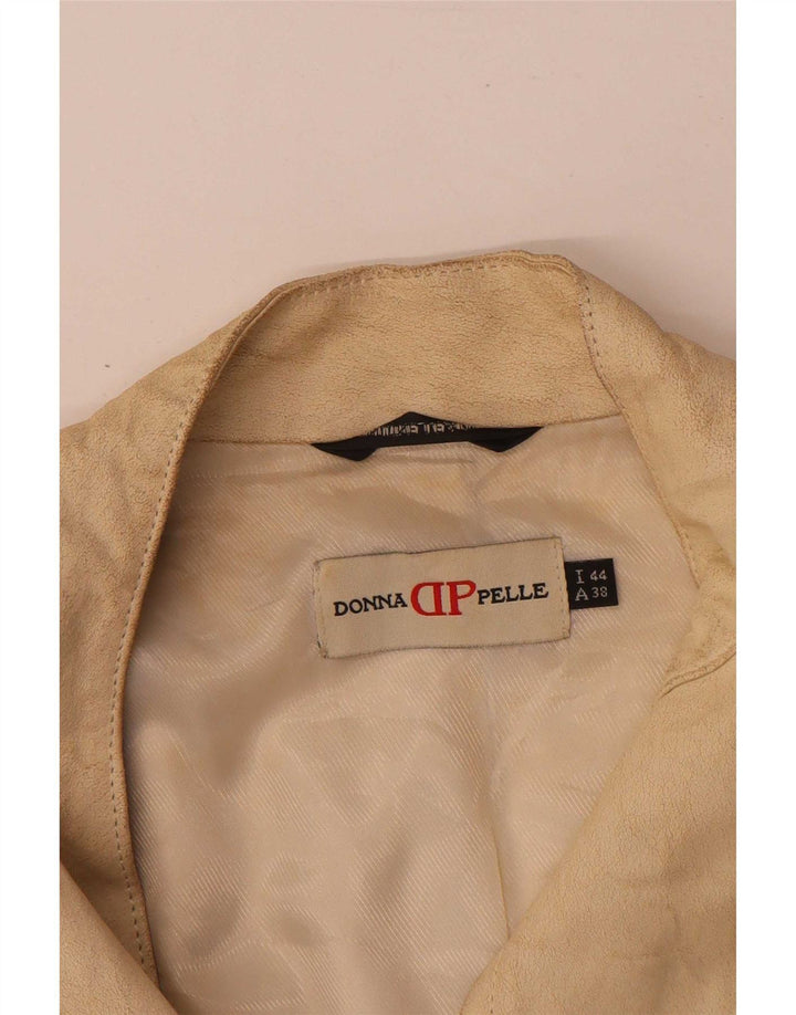 Donna Pelle Womens Crop Leather Jacket IT 44 Medium Beige