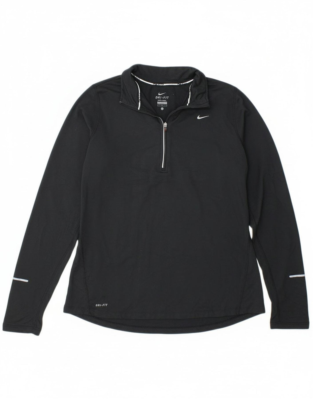 Nike Womens Dri Fit Zip Neck Top Long Sleeve UK 14 Large Black Polyester
