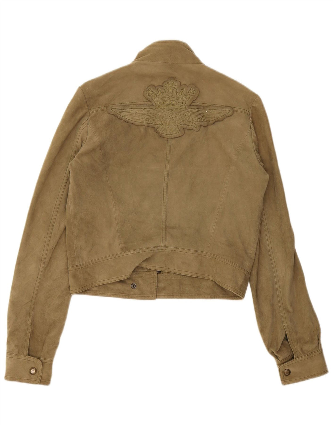 Aeronautica Militare Womens Crop Suede Jacket IT 42 Medium Khaki Leather