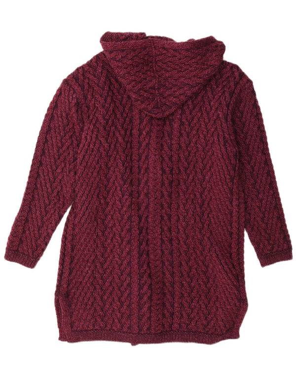 Aran Crafts Womens Longline Hooded Cardigan Sweater UK 14 Medium Burgundy