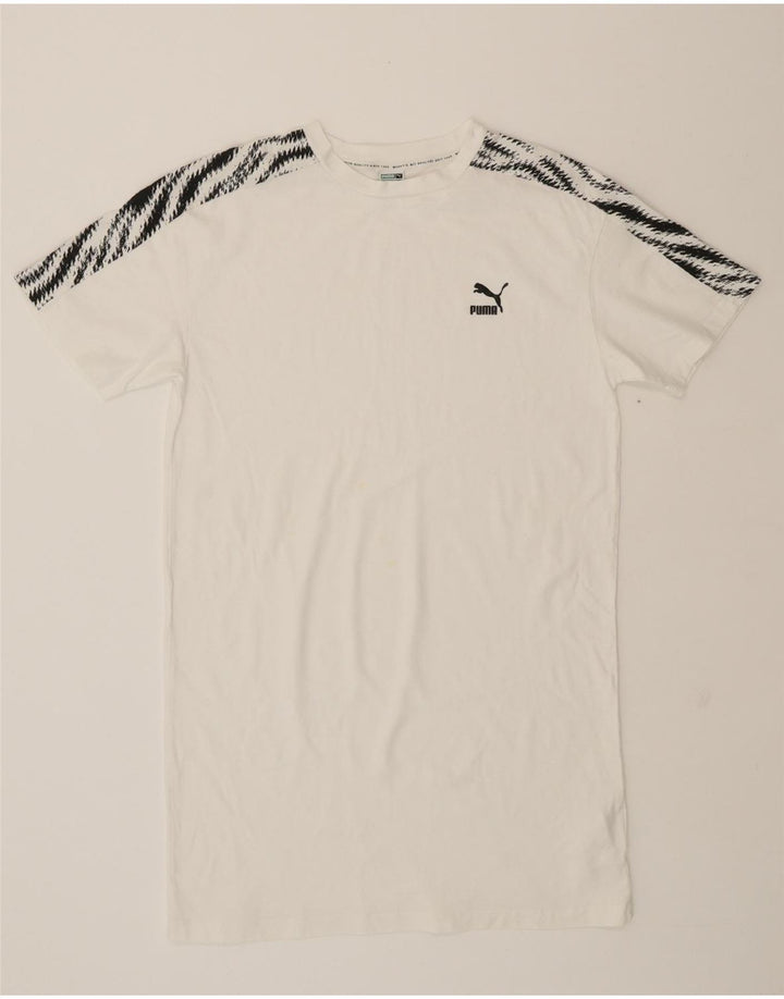 PUMA Mens Graphic T-Shirt Top Medium White Striped Cotton Vintage Puma and Second-Hand Puma from Messina Hembry 