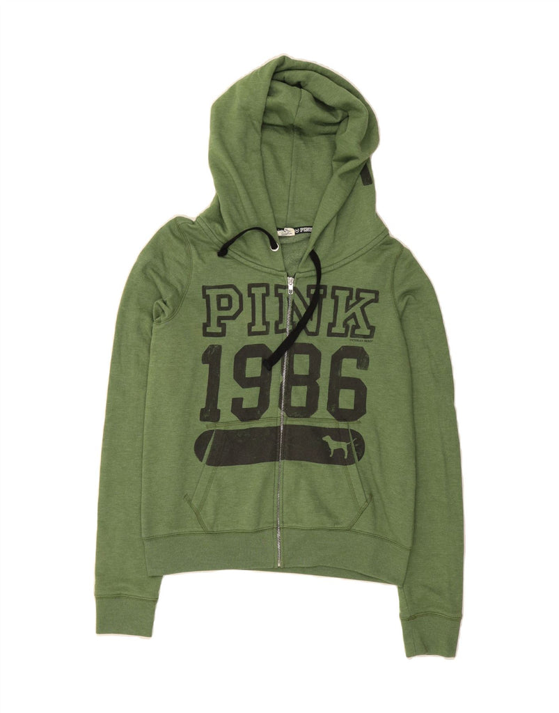VICTORIAS SECRET Womens Pink Graphic Zip Hoodie Sweater UK 16 Large Green Vintage Victorias Secret and Second-Hand Victorias Secret from Messina Hembry 