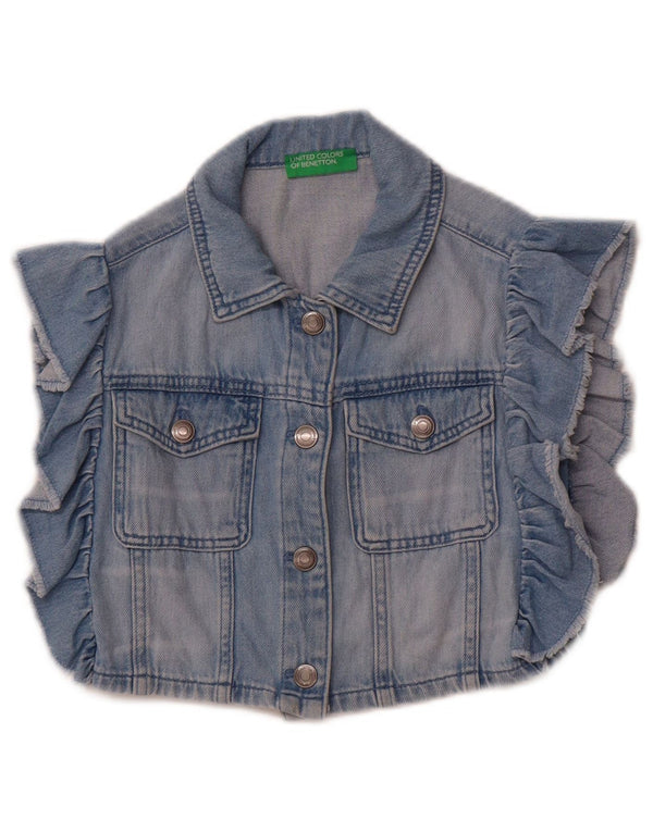 Benetton Girls Crop Denim Gilet 10-11 Years XL Blue Cotton