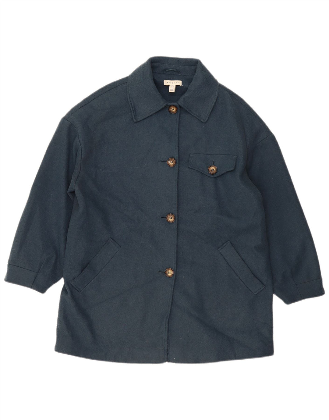 Topshop Womens Oversized Overcoat UK 10 Small Blue Polyester